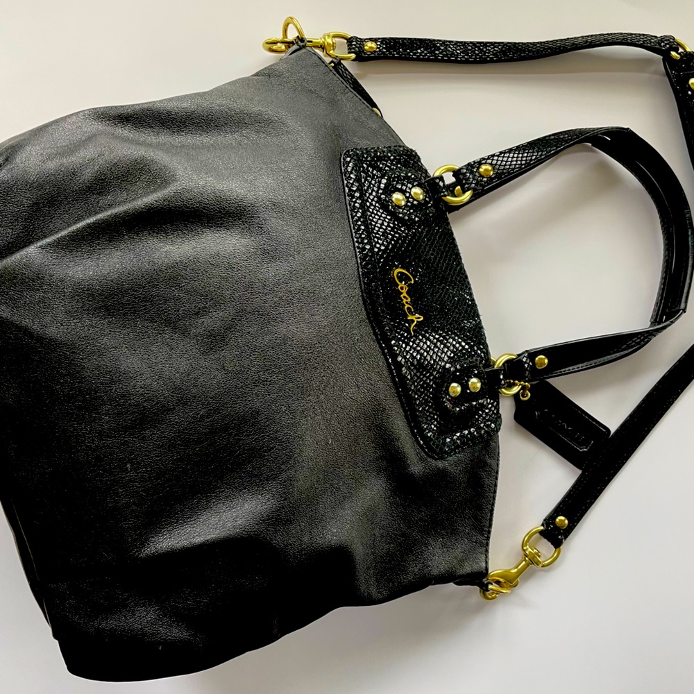 Black leather Coach bag, very gently used